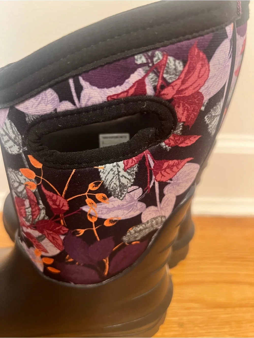 Bogs Black Rain Boots with Purple Floral